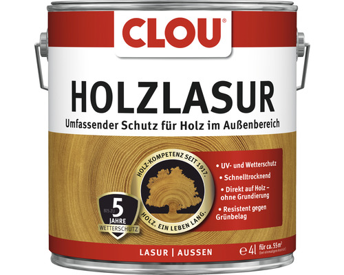 Clou Holzlasur für den Aussenbereich im 4 Liter Gebinde