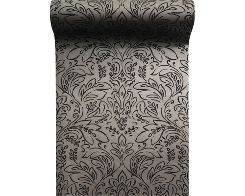 Vliestapete 87125-HOR Pure & Noble IV Flock Leila Samt Mocha Tapetenrolle mit floralem Muster