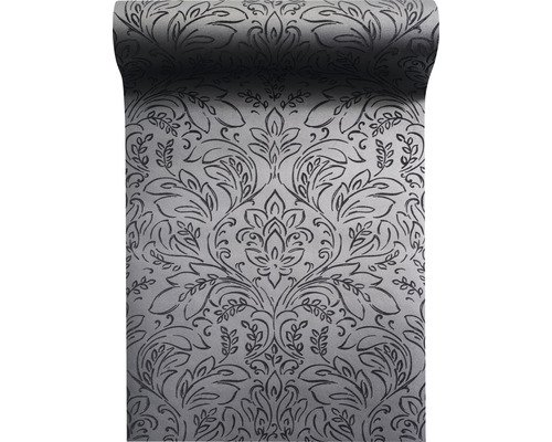 Vliestapete 87124-HOR Pure & Noble IV Flock Leila Samt Charcoal Tapetenrolle mit floralem Muster