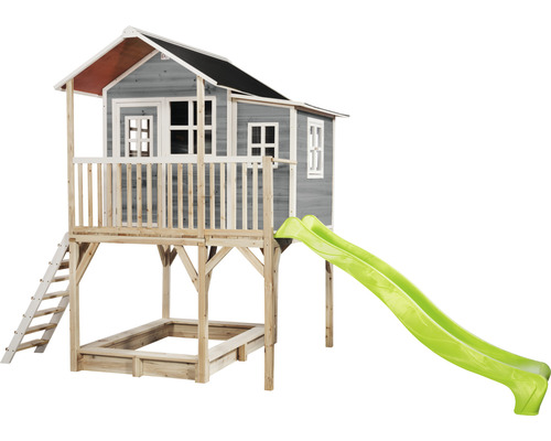 Spielhaus mit Rutsche und Sandkasten aus Holz
