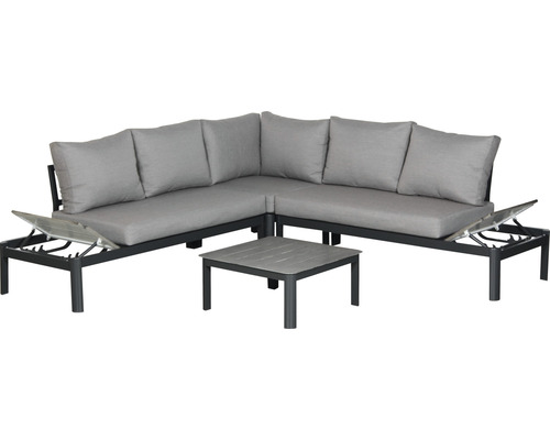 Loungeset Gartenlounge Lounge Sitzgruppe Leroy Aluminium 5 Sitzer 2 teilig alu Graue Loungegruppe mit Tisch für den Aussenbereich