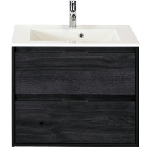 Badmöbelset 2-teilig Einzelbadmöbel Sanox Porto BxHxT 70 x 75 x 52 cm Frontfarbe black oak mit Waschtisch Mineralguss weiß 84718649