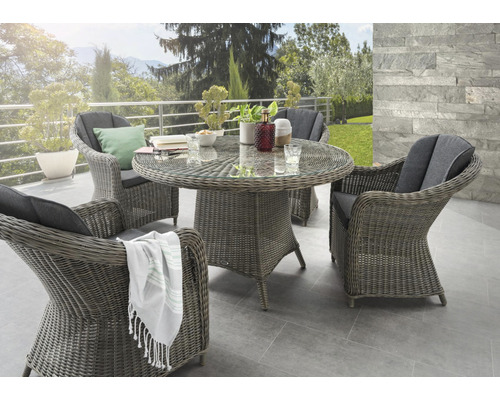 Gartenmöbelset Malaga Luna Gruppe vintage Destiny Polyrattan Aluminium 4 Sitzer 5 teilig grau