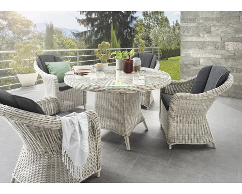 Gartenmöbelset Malaga Luna Gruppe vintage Destiny Polyrattan Aluminium 4 Sitzer 5 teilig weiß