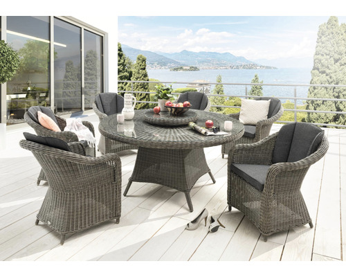 Gartenmöbelset Luna und Malaga Gruppe vintage Destiny Polyrattan Aluminium 6 Sitzer 7 teilig grau