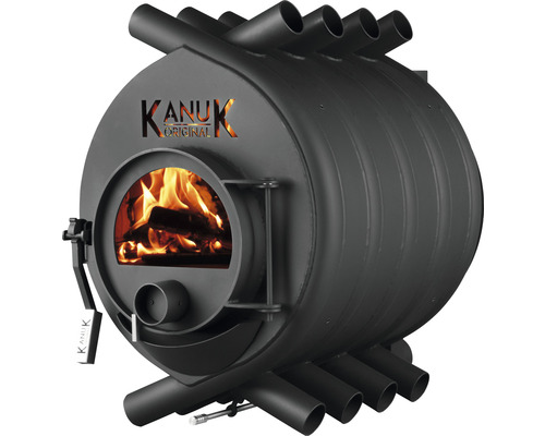 Kanuk Kaminofen mit Feuer im Brennraum
