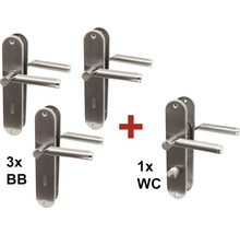 Set aus Türgriffen, bestehend aus drei Buntbartgarnituren und einer WC-Garnitur