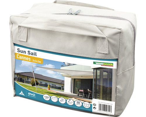 Verpackte Windhager Cannes Sonnensegel mit den Maßen 3 x 3 x 3 Meter