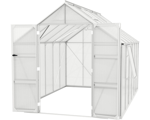 Gewächshaus mit geöffneten Türen und Fenster zur Pflanzenzucht