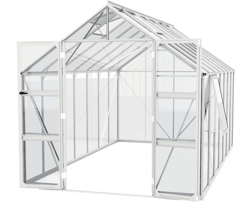 Gewächshaus mit geöffneten Türen und Fenster