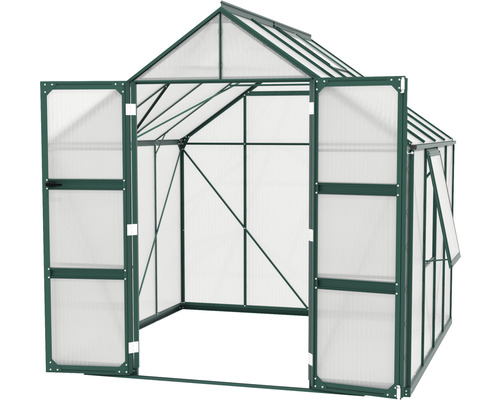 Gewächshaus mit geöffneten Türen und Fenster
