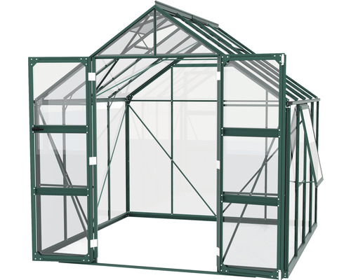 Gewächshaus mit geöffneten Türen und Fenster