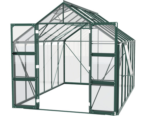 Gewächshaus mit geöffneter Tür für den Garten