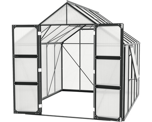 Gewächshaus mit geöffneten Türen und Fenster zur Pflanzenzucht