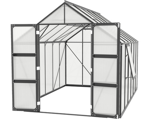 Offenes Gewächshaus mit Fenstern und Türen