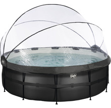 Aufstellpool Framepool-Set EXIT BlackLeather Style rund Ø 427x122 cm inkl. Sandfilteranlage, Abdeckung & Leiter schwarz