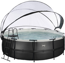 Aufstellpool Framepool-Set EXIT BlackLeather Style rund Ø 427x122 cm inkl. Sandfilteranlage, Abdeckung & Leiter schwarz