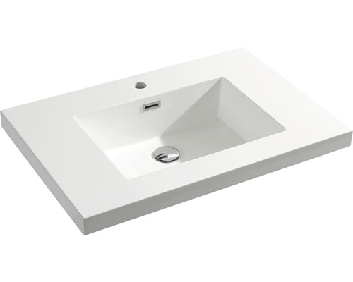 Badmöbel-Set Differnz Reno 75 x 60 x 50 cm Frontfarbe eiche Waschtisch weiß Waschtischplatte mit rechteckigem Becken