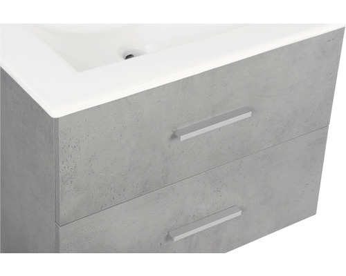 Badmöbel-Set Differnz Luka 60 x 170 x 48 cm Frontfarbe beton grau Waschtisch weiß und Waschtisch Spiegel mit LED-Beleuchtung Waschtischunterschrank