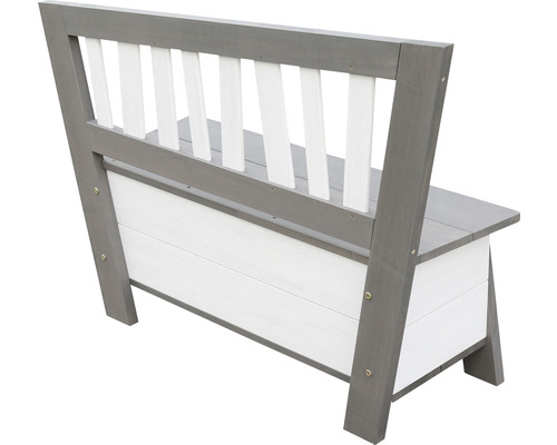 Holzbank mit Stauraum, Rückenlehne mit Sprossen