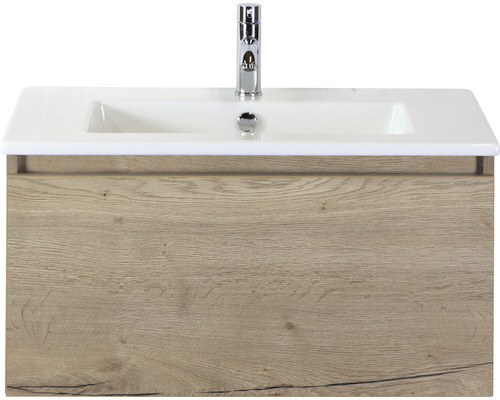 Einzelbadmöbel Sanox Frozen BxHxT 81 x 42 x 46 cm Frontfarbe eiche natur mit Waschtisch Keramik weiß 75734527 Einzelbadmöbel Sanox Frozen BxHxT 81 x 42 x 46 cm Frontfarbe eiche natur mit Waschtisch Keramik weiß 75734527