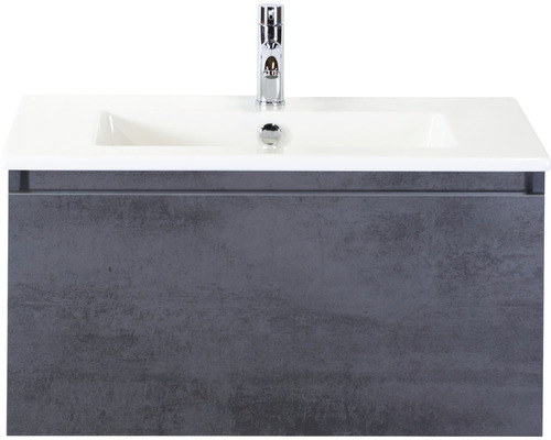 Einzelbadmöbel Sanox Frozen BxHxT 81 x 42 x 46 cm Frontfarbe beton anthrazit mit Waschtisch Keramik weiß 75734541