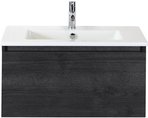 Einzelbadmöbel Sanox Frozen BxHxT 81 x 42 x 46 cm Frontfarbe black oak mit Waschtisch Keramik weiß 75734549