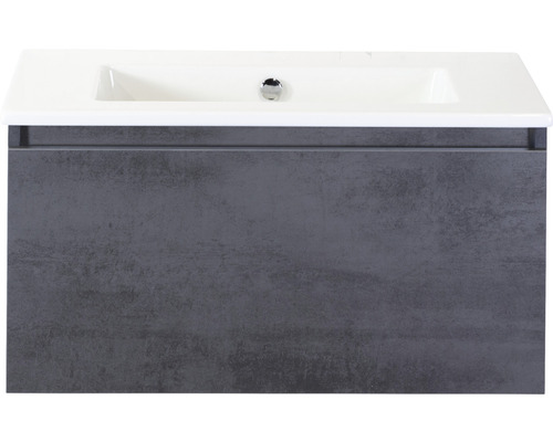 Einzelbadmöbel Sanox Frozen BxHxT 81 x 42 x 46 cm Frontfarbe beton anthrazit mit Waschtisch Keramik weiß 75734641
