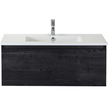 Einzelbadmöbel Sanox Frozen BxHxT 101 x 42 x 46 cm Frontfarbe black oak mit Waschtisch Keramik weiß 75734749