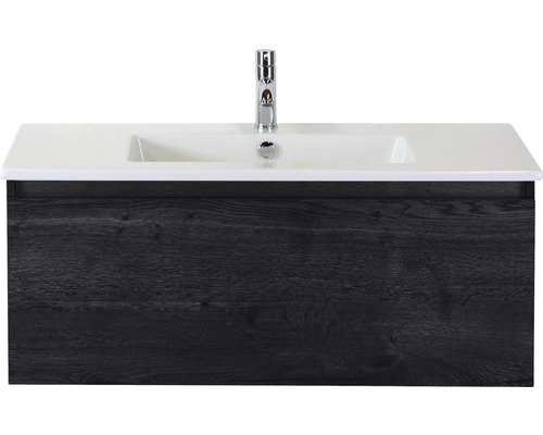 Einzelbadmöbel Sanox Frozen BxHxT 101 x 42 x 46 cm Frontfarbe black oak mit Waschtisch Keramik weiß 75734749