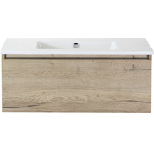 Einzelbadmöbel Sanox Frozen BxHxT 101 x 42 x 46 cm Frontfarbe eiche natur mit Waschtisch Keramik weiß 75734827