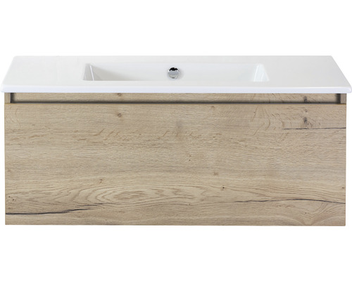 Einzelbadmöbel Sanox Frozen BxHxT 101 x 42 x 46 cm Frontfarbe eiche natur mit Waschtisch Keramik weiß 75734827 Einzelbadmöbel Sanox Frozen BxHxT 101 x 42 x 46 cm Frontfarbe eiche natur mit Waschtisch Keramik weiß 75734827