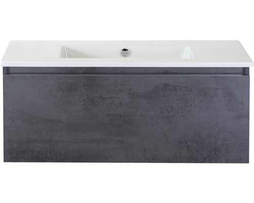Einzelbadmöbel Sanox Frozen BxHxT 101 x 42 x 46 cm Frontfarbe beton anthrazit mit Waschtisch Keramik weiß 75734841
