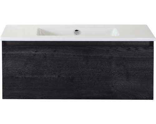 Einzelbadmöbel Sanox Frozen BxHxT 101 x 42 x 46 cm Frontfarbe black oak mit Waschtisch Keramik weiß 75734849