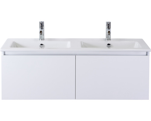 Doppelbadmöbel Sanox Frozen BxHxT 121 x 42 x 46 cm Frontfarbe weiß hochglanz mit Waschtisch Keramik weiß 75734901