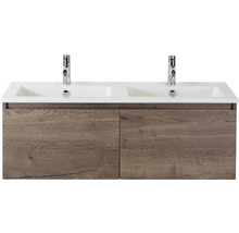 Waschtisch mit zwei Waschbecken und Unterschrank in Holzoptik