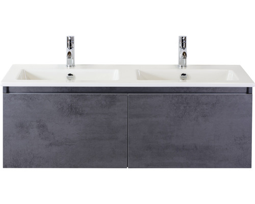 Doppelbadmöbel Sanox Frozen BxHxT 121 x 42 x 46 cm Frontfarbe beton anthrazit mit Waschtisch Keramik weiß 75734941