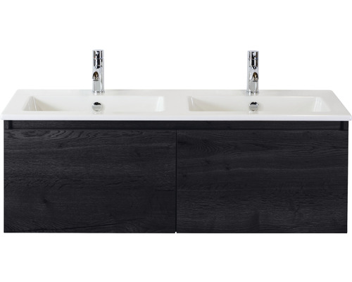 Badmöbel-Set Sanox Frozen BxHxT 121 x 42 x 46 cm Frontfarbe black oak mit Waschtisch Keramik weiß