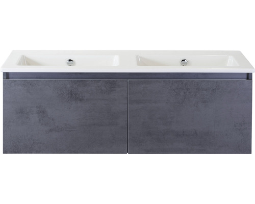 Doppelbadmöbel Sanox Frozen BxHxT 121 x 42 x 46 cm Frontfarbe beton anthrazit mit Waschtisch Keramik weiß 75735041