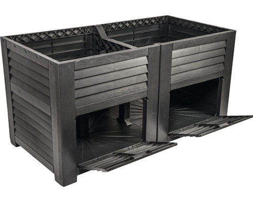 Komposter aus Kunststoff mit Belüftungsschlitzen und Entnahmeklappen