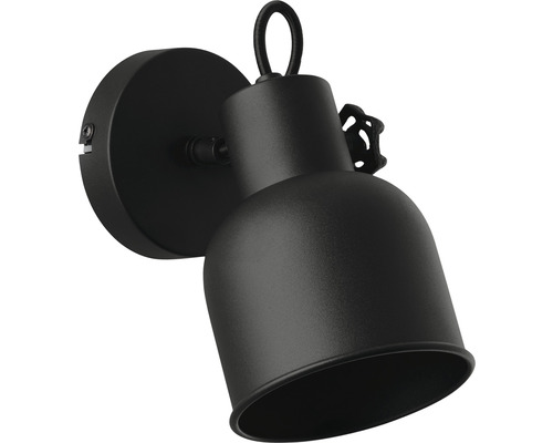 Schwarze Wandleuchte mit verstellbarem Lampenkopf.