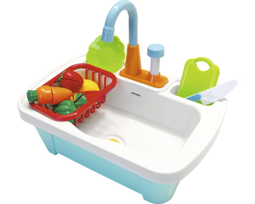 Spielzeugspüle mit Obst und Gemüse als Zubehör