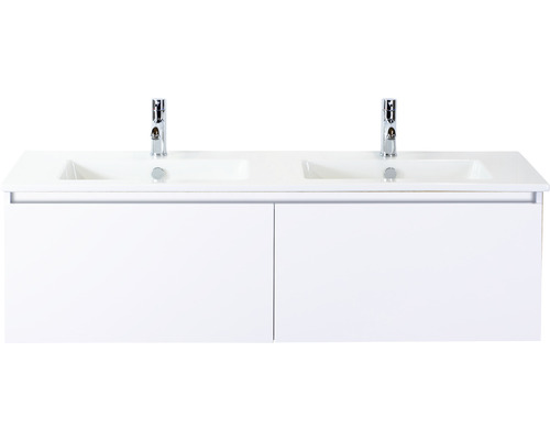 Badmöbel-Set Sanox Frozen BxHxT 141 x 42 x 46 cm Frontfarbe weiß hochglanz mit Waschtisch Keramik weiß