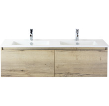 Doppelbadmöbel Sanox Frozen BxHxT 141 x 42 x 46 cm Frontfarbe eiche natur mit Waschtisch Keramik weiß 75735127