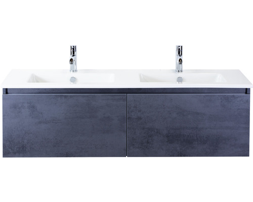 Doppelbadmöbel Sanox Frozen BxHxT 141 x 42 x 46 cm Frontfarbe beton anthrazit mit Waschtisch Keramik weiß 75735141
