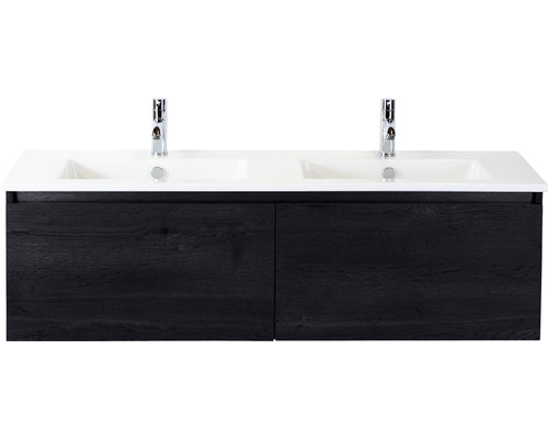 Doppelbadmöbel Sanox Frozen BxHxT 141 x 42 x 46 cm Frontfarbe black oak mit Waschtisch Keramik weiß 75735149