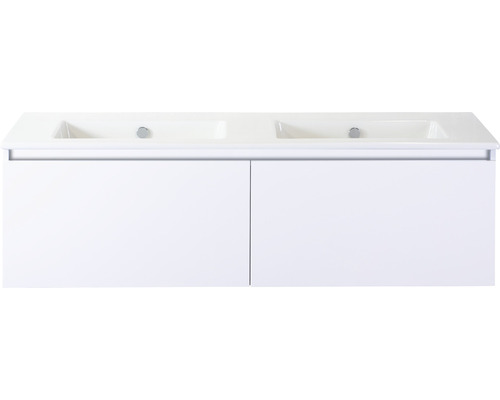 Doppelbadmöbel Sanox Frozen BxHxT 141 x 42 x 46 cm Frontfarbe weiß hochglanz mit Waschtisch Keramik weiß 75735201