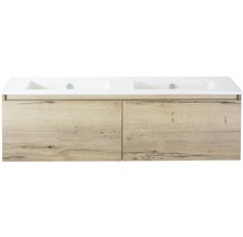 Waschtischunterschrank mit zwei Waschbecken und Holzstruktur