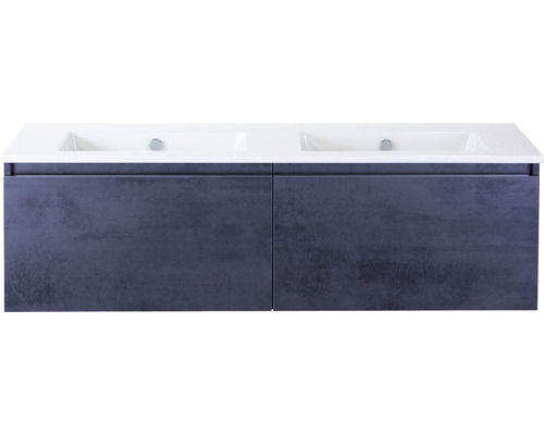 Doppelbadmöbel Sanox Frozen BxHxT 141 x 42 x 46 cm Frontfarbe beton anthrazit mit Waschtisch Keramik weiß 75735241