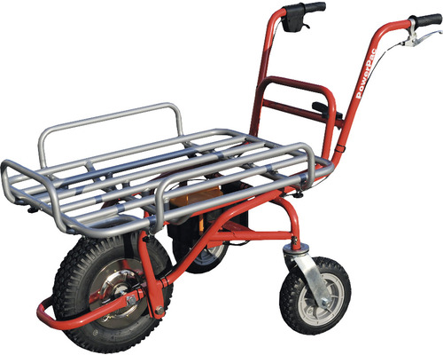 PowerPac Bauschubkarre Metall Transportkarre mit Transportpritsche 115 Liter PowerPac Motorisierte Schubkarre mit Transportgestell